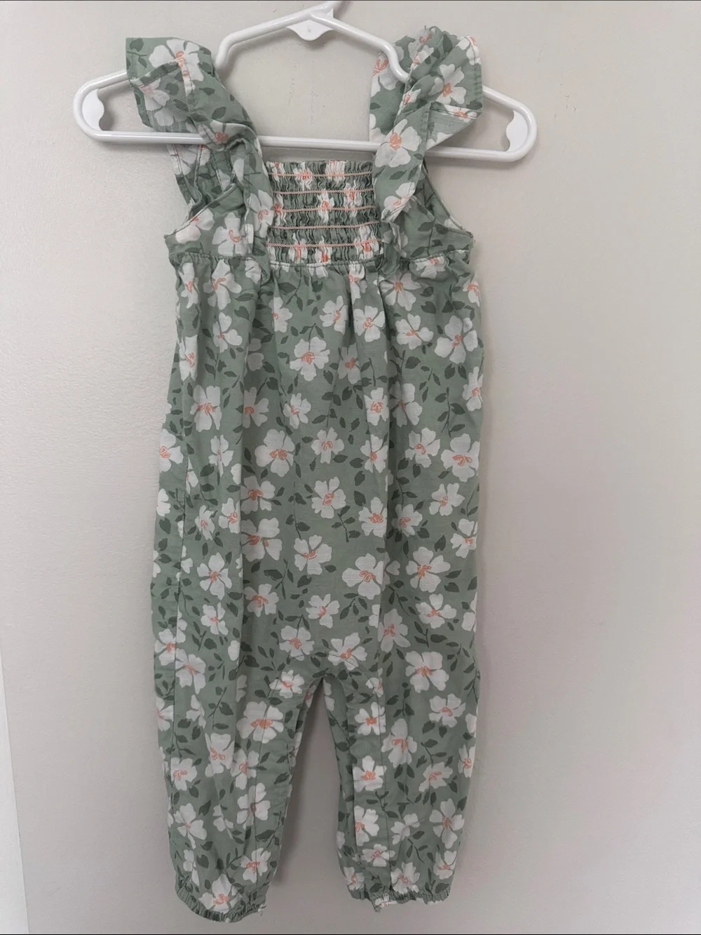 Sage Floral Smocked Girls Romper